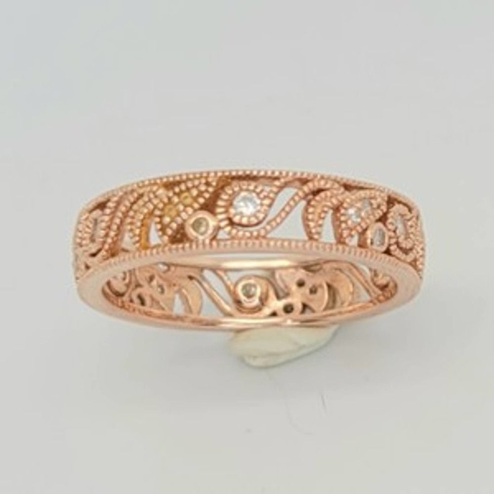 New Rose Gold Plated SS Negative Space Diamond Simulant Eternity Ring
